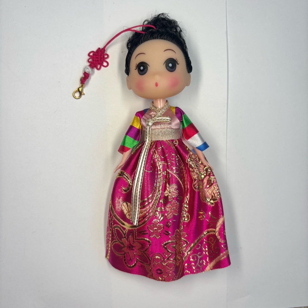 Korean Doll Keychain Bag Charm with Pink Dress